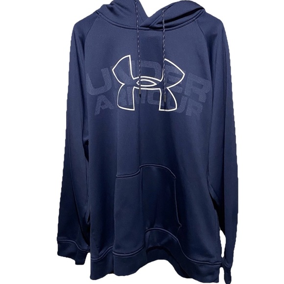 Under Armour Men’s XXL Blue Hoodie Sweatshirt Long Sleeve‎ Pullover Large Logo - Picture 1 of 8